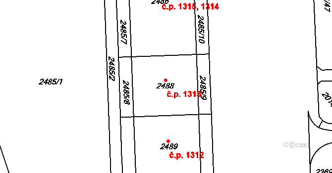 Chodov 1313, Praha na parcele st. 2488 v KÚ Chodov, Katastrální mapa