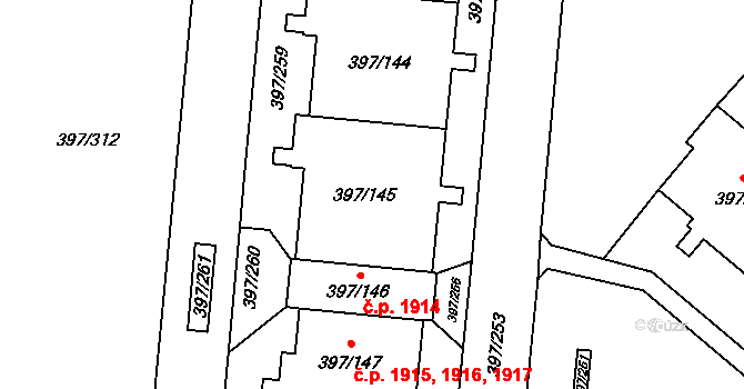 Chodov 1911,1912,1913, Praha na parcele st. 397/145 v KÚ Chodov, Katastrální mapa