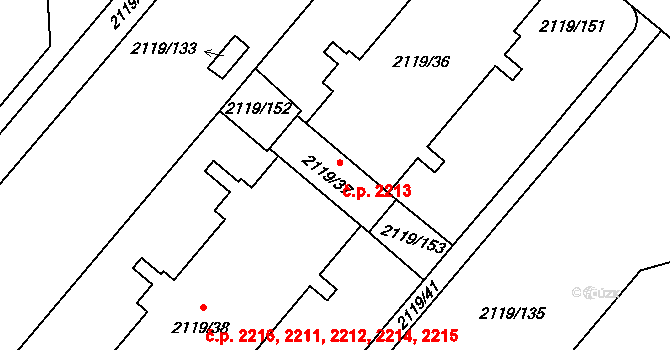 Chodov 2213, Praha na parcele st. 2119/37 v KÚ Chodov, Katastrální mapa