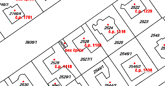 Modřany 1106, Praha na parcele st. 2526 v KÚ Modřany, Katastrální mapa