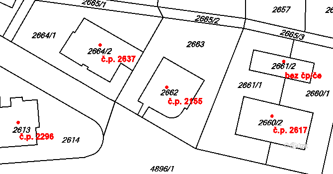 Smíchov 2155, Praha na parcele st. 2662 v KÚ Smíchov, Katastrální mapa