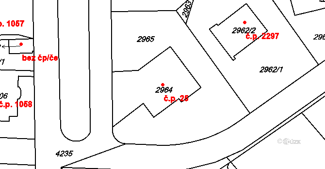 Dejvice 25, Praha na parcele st. 2964 v KÚ Dejvice, Katastrální mapa