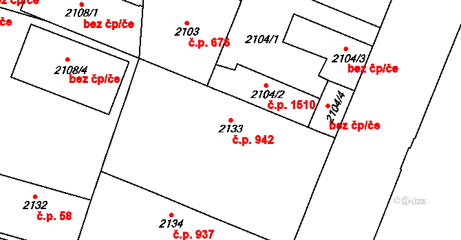 Vršovice 942, Praha na parcele st. 2133 v KÚ Vršovice, Katastrální mapa