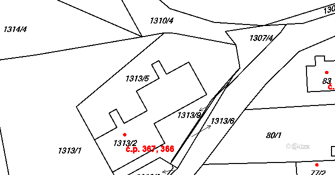 Jince 366,367 na parcele st. 1313/2 v KÚ Jince, Katastrální mapa