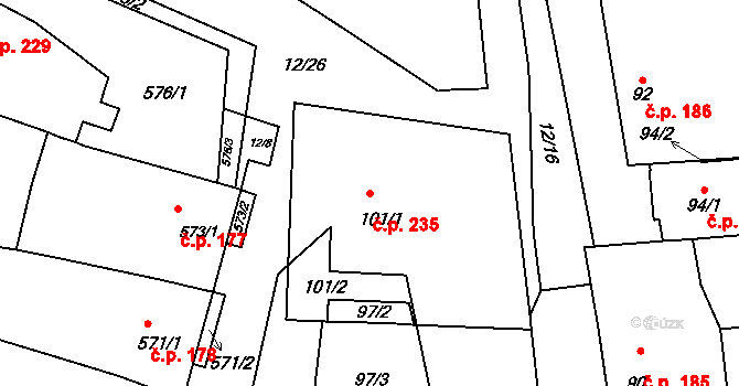 Jevišovka 235 na parcele st. 101/1 v KÚ Jevišovka, Katastrální mapa