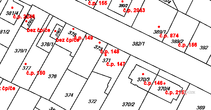 České Budějovice 3 147, České Budějovice na parcele st. 371 v KÚ České Budějovice 3, Katastrální mapa