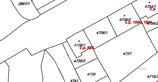 Česká Lípa 825 na parcele st. 4738/1 v KÚ Česká Lípa, Katastrální mapa