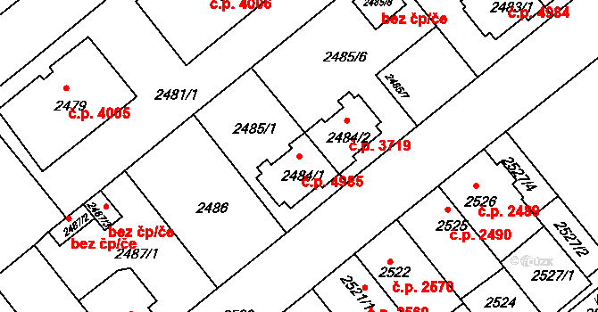 Chomutov 4985 na parcele st. 2484/1 v KÚ Chomutov II, Katastrální mapa