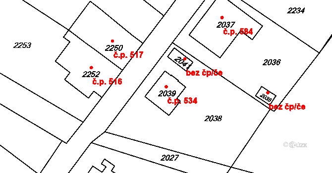 Hodkovice nad Mohelkou 534 na parcele st. 2039 v KÚ Hodkovice nad Mohelkou, Katastrální mapa