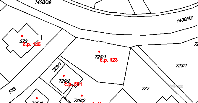 Liberec XI-Růžodol I 123, Liberec na parcele st. 728/1 v KÚ Růžodol I, Katastrální mapa