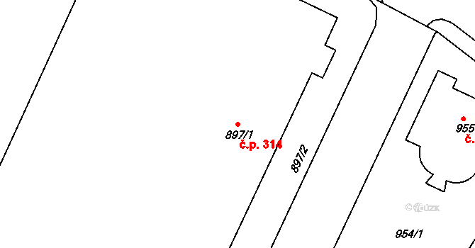 Liberec V-Kristiánov 314, Liberec na parcele st. 897/1 v KÚ Liberec, Katastrální mapa