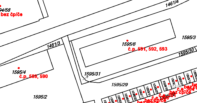 Teplické Předměstí 591,592,593, Bílina na parcele st. 1595/6 v KÚ Bílina, Katastrální mapa