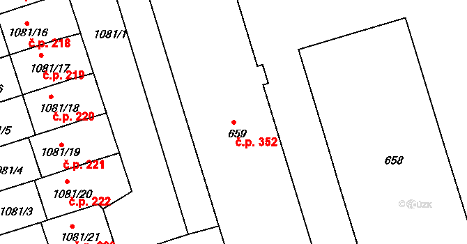 Mokrá 352, Mokrá-Horákov na parcele st. 659 v KÚ Mokrá u Brna, Katastrální mapa