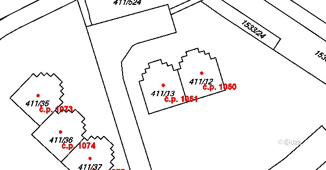 Ráj 1051, Karviná na parcele st. 411/13 v KÚ Ráj, Katastrální mapa
