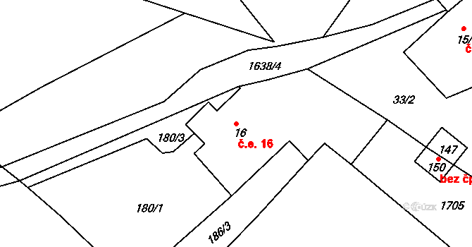Brusov 16, Úštěk na parcele st. 16 v KÚ Brusov, Katastrální mapa