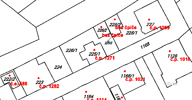 Rumburk 1 1271, Rumburk na parcele st. 225/1 v KÚ Rumburk, Katastrální mapa