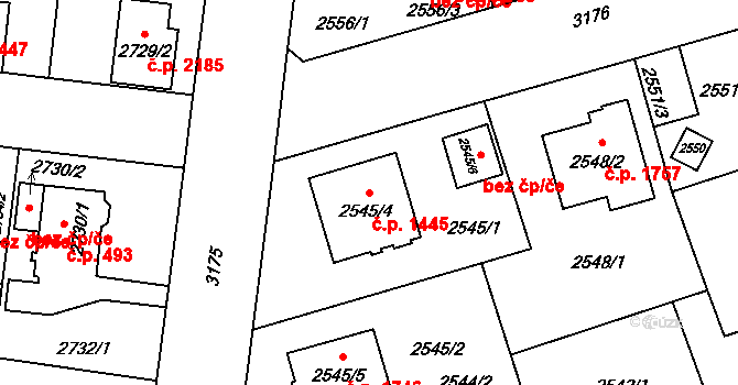 Bolevec 1445, Plzeň na parcele st. 2545/4 v KÚ Bolevec, Katastrální mapa
