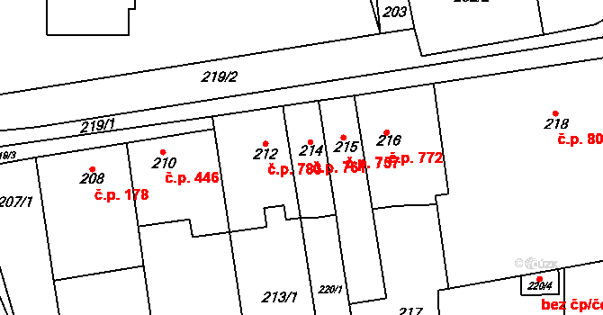 Oslavany 761 na parcele st. 214 v KÚ Oslavany, Katastrální mapa