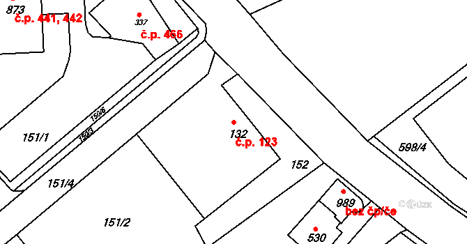 Hylváty 123, Ústí nad Orlicí na parcele st. 132 v KÚ Hylváty, Katastrální mapa