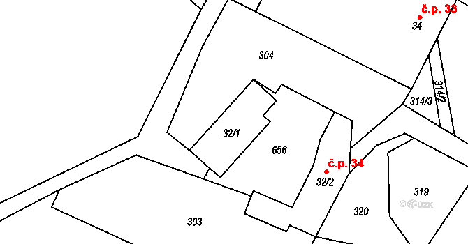 Termesivy 34, Havlíčkův Brod na parcele st. 32/2 v KÚ Termesivy, Katastrální mapa