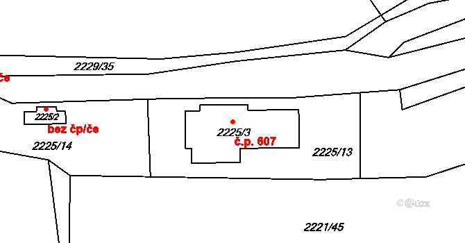 Jablůnka 607 na parcele st. 2225/3 v KÚ Jablůnka, Katastrální mapa