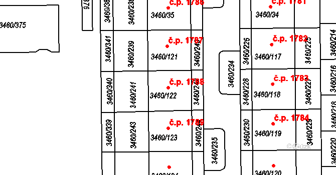 Kadaň 1788 na parcele st. 3460/122 v KÚ Kadaň, Katastrální mapa