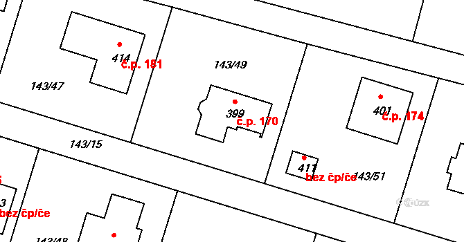 Čižice 170 na parcele st. 399 v KÚ Čižice, Katastrální mapa