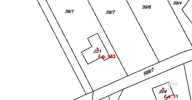 Lechotice 153 na parcele st. 221 v KÚ Lechotice, Katastrální mapa