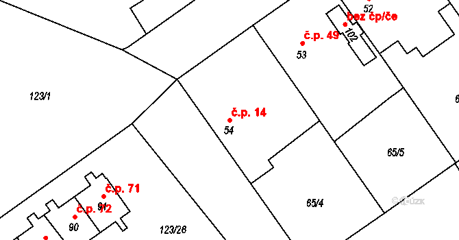 Smilovice 14 na parcele st. 54 v KÚ Smilovice u Luštěnic, Katastrální mapa