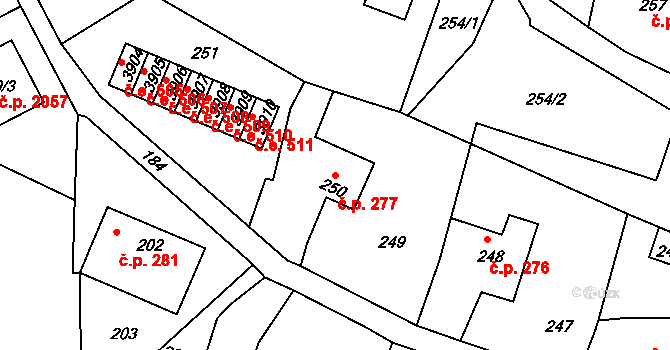Děčín IV-Podmokly 277, Děčín na parcele st. 250 v KÚ Podmokly, Katastrální mapa