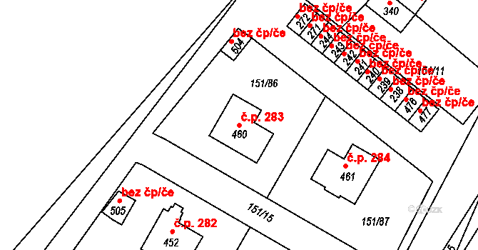Hořepník 283 na parcele st. 460 v KÚ Hořepník, Katastrální mapa