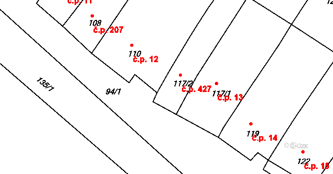 Těšany 427 na parcele st. 117/2 v KÚ Těšany, Katastrální mapa