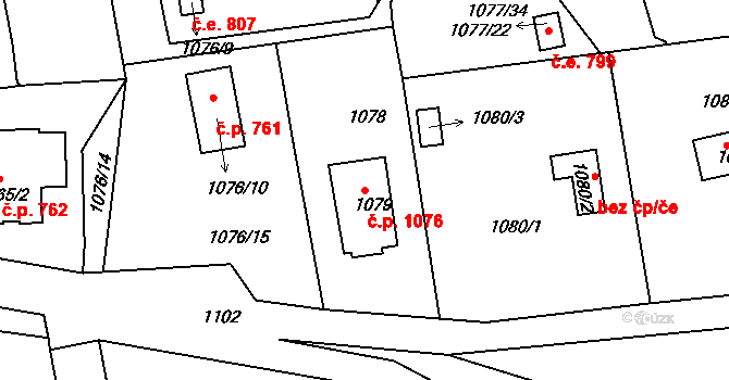 Štětí 1076 na parcele st. 1079 v KÚ Štětí I, Katastrální mapa
