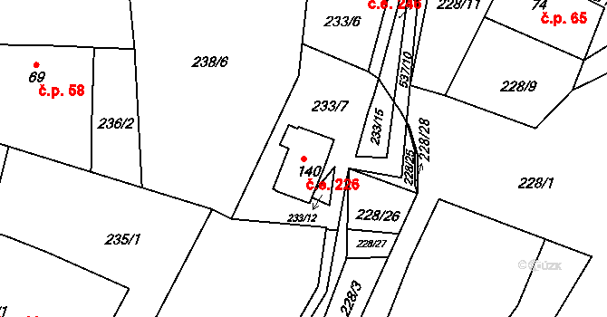 Trpišov 226, Slatiňany na parcele st. 140 v KÚ Trpišov, Katastrální mapa