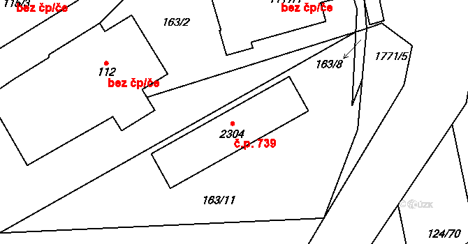 Přibyslav 739 na parcele st. 2304 v KÚ Přibyslav, Katastrální mapa