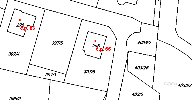 Omlenička 65, Omlenice na parcele st. 258 v KÚ Omlenice, Katastrální mapa
