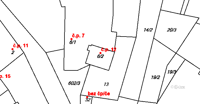 Bilina 12, Veselíčko na parcele st. 6/2 v KÚ Bilina, Katastrální mapa