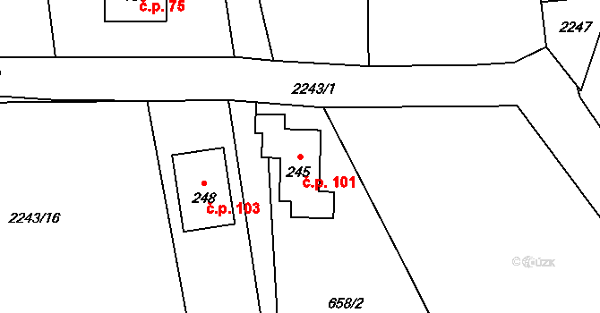 Vracovice 101 na parcele st. 245 v KÚ Vracovice, Katastrální mapa