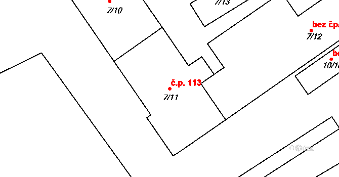 Bohumilice 113, Klobouky u Brna na parcele st. 7/11 v KÚ Bohumilice, Katastrální mapa