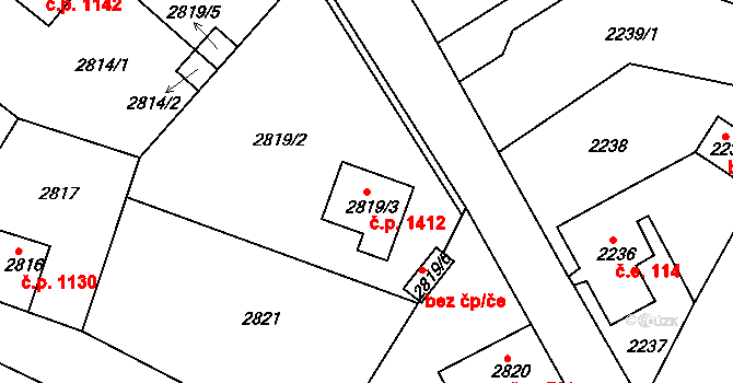 Smržovka 1412 na parcele st. 2819/3 v KÚ Smržovka, Katastrální mapa