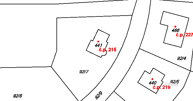 Prosetín 215 na parcele st. 441 v KÚ Prosetín u Hlinska, Katastrální mapa