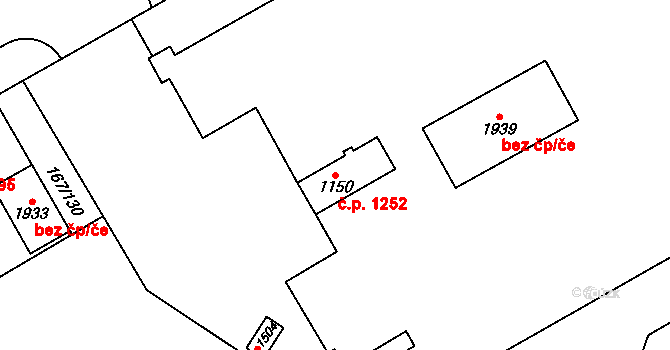 Hradec Králové 1252 na parcele st. 1150 v KÚ Hradec Králové, Katastrální mapa
