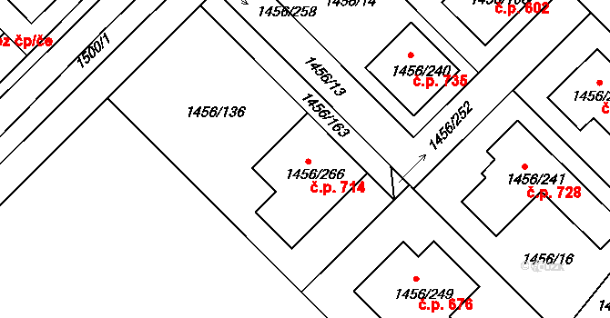 Troubsko 714 na parcele st. 1456/266 v KÚ Troubsko, Katastrální mapa