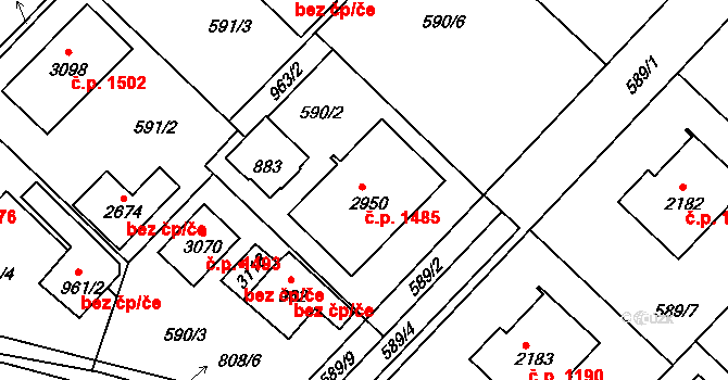 Neratovice 1485 na parcele st. 2950 v KÚ Neratovice, Katastrální mapa