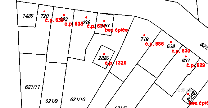 Přeštice 1320 na parcele st. 2820 v KÚ Přeštice, Katastrální mapa