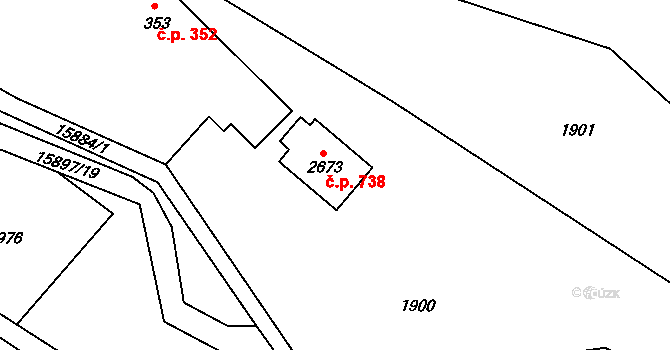 Hovězí 738 na parcele st. 2673 v KÚ Hovězí, Katastrální mapa