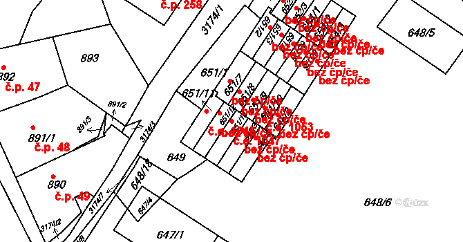 Příbram I 1047, Příbram na parcele st. 651/13 v KÚ Příbram, Katastrální mapa