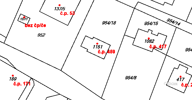 Skalice 459, Frýdek-Místek na parcele st. 1151 v KÚ Skalice u Frýdku-Místku, Katastrální mapa