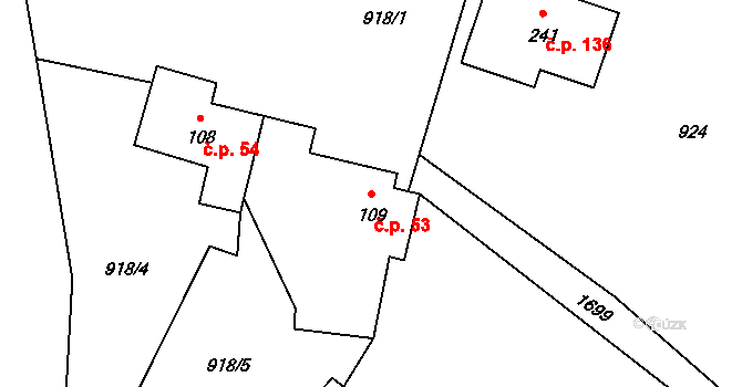 Lomnice 53 na parcele st. 109 v KÚ Lomnice u Rýmařova, Katastrální mapa