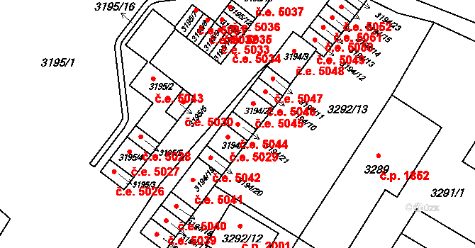Kadaň 5044 na parcele st. 3194/21 v KÚ Kadaň, Katastrální mapa